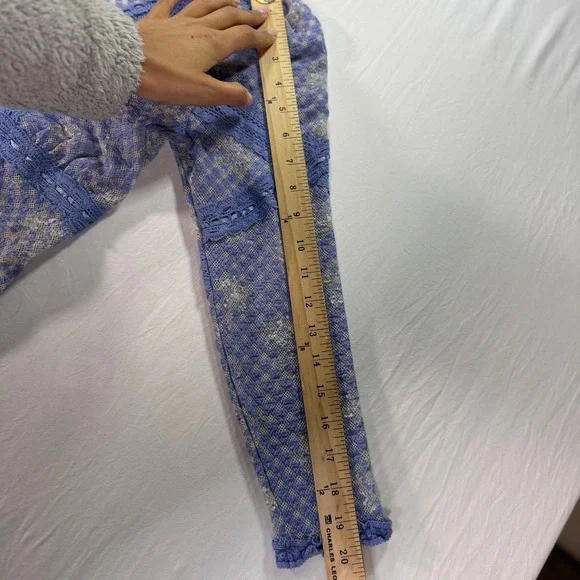 Free People Gingham Floral Lace Cardigan Top Women's XS Blue Sheer Boho V-Neck - Picture 8 of 9